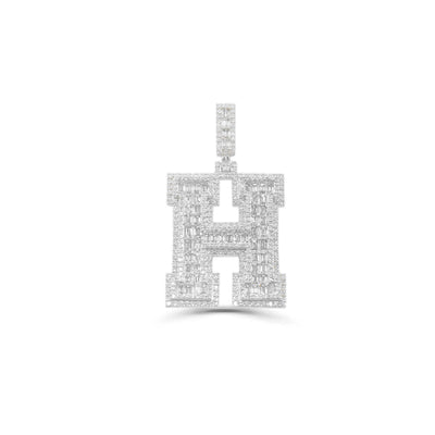 H Letter Baguette Diamond Pendant (5.25CT) in 10K Gold