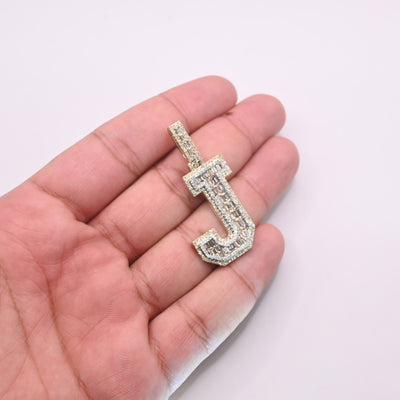 J Letter Baguette Diamond Pendant (3.75CT) in 10K Gold