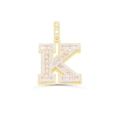 K Letter Baguette Diamond Pendant (3.75CT) in 10K Gold