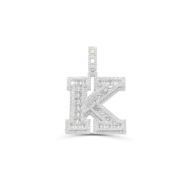 K Letter Baguette Diamond Pendant (3.75CT) in 10K Gold