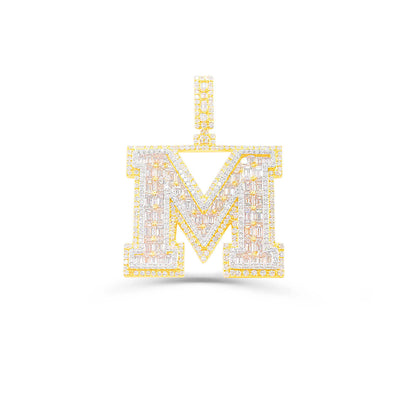 M Letter Baguette Diamond Pendant (7.85CT) in 10K Gold