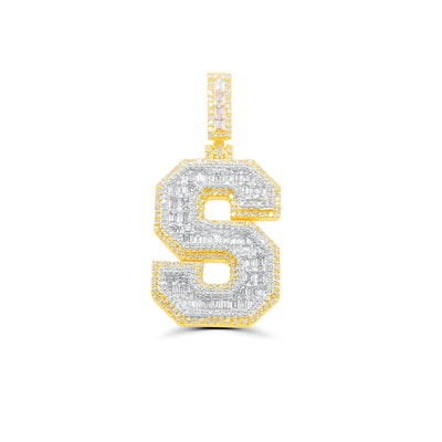 S Letter Baguette Diamond Pendant (4.25CT) in 10K Gold