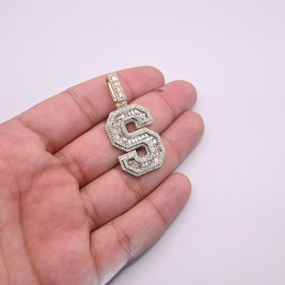 S Letter Baguette Diamond Pendant (4.25CT) in 10K Gold