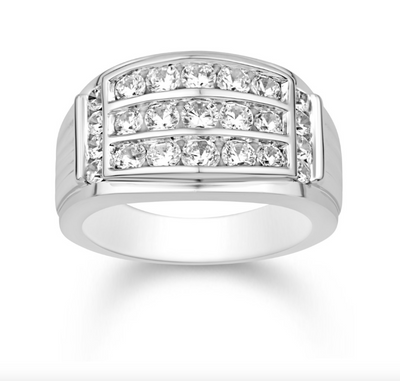 Three Row Channel Set Round Cut Diamond Men's Band Ring (1.99CT) in 14K Gold - Size 7 to 12