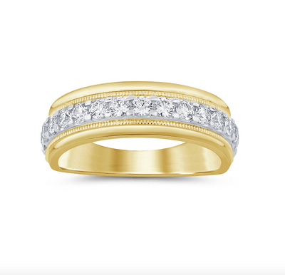 Channel Set Round Cut Diamond Men's Band Ring (1.00CT) in 14K Gold - Size 7 to 12