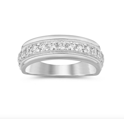 Channel Set Round Cut Diamond Men's Band Ring (1.00CT) in 14K Gold - Size 7 to 12