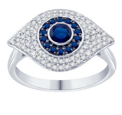 Evil Eye Sapphire Halo Diamond Cluster Women's Ring (0.69CT) in 14K Gold - Size 7 to 12