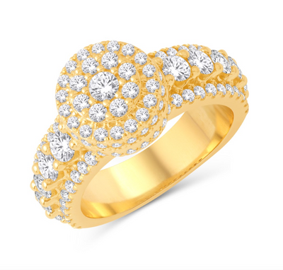 Round Shape Diamond Cluster Men's Ring (3.50CT) in 14K Gold - Size 7 to 12
