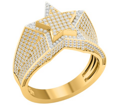3D Star Shape Diamond Cluster Men's Pinky Ring (1.35CT) in 10K Gold - Size 7 to 12