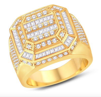 Square Shape Baguette Diamond Cluster Men's Pinky Ring (2.49CT) in 14K Gold - Size 7 to 12