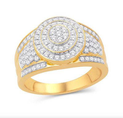 Round Shape Diamond Cluster Men's Pinky Ring (1.00CT) in 14K Gold - Size 7 to 12