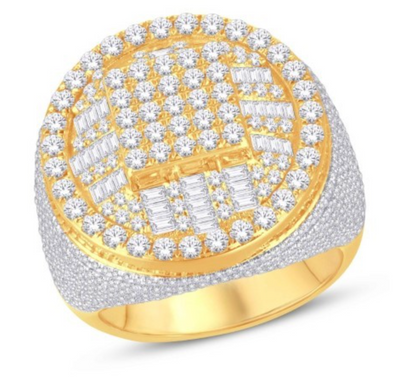 Square Shape Baguette Diamond Cluster Men's Pinky Ring (4.25CT) in 10K Gold - Size 7 to 12
