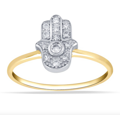 Hamsa Hand Halo Diamond Cluster Women's Ring (0.13CT) in 10K Gold - Size 7 to 12