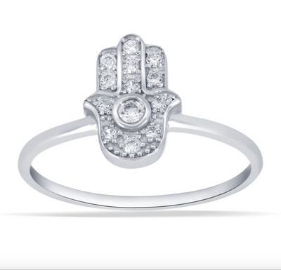 Hamsa Hand Halo Diamond Cluster Women's Ring (0.13CT) in 10K Gold - Size 7 to 12