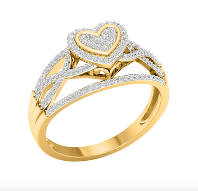 Heart Shape Halo Twist Split Diamond Cluster Women's Ring (0.33CT) in 10K Gold - Size 7 to 12