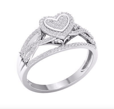 Heart Shape Halo Twist Split Diamond Cluster Women's Ring (0.33CT) in 10K Gold - Size 7 to 12