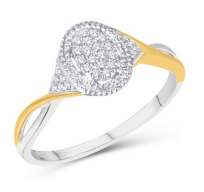 Oval Shape Diamond Cluster Women's Ring (0.1CT) in 10K Gold - Size 7 to 12