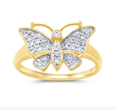 Butterfly Shape Diamond Cluster Women's Ring (0.25CT) in 10K Gold - Size 7 to 12