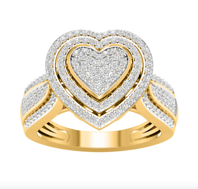 HeartShape Halo Diamond Cluster Women's Ring (0.50CT) in 10K Gold - Size 7 to 12