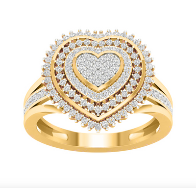 Heart Shape Halo Diamond Cluster Women's Ring (0.40CT) in 10K Gold - Size 7 to 12
