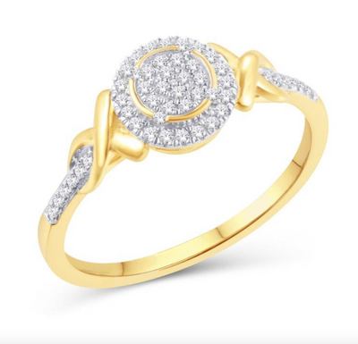 Round Shape Halo Diamond Cluster Women's Ring (0.16CT) in 10K Gold - Size 7 to 12
