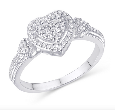 Heart Shape Halo Diamond Cluster Women's Ring (0.22CT) in 10K Gold - Size 7 to 12