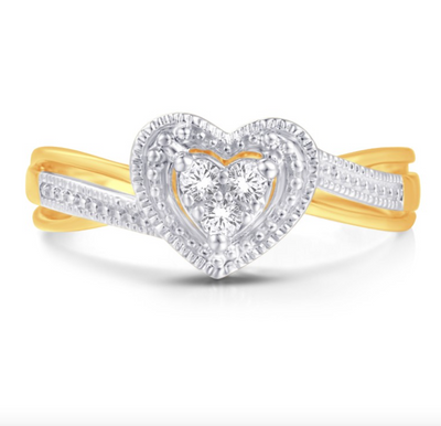 Heart Shape Diamond Cluster Women's Ring (0.10CT) in 10K Gold - Size 7 to 12