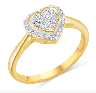 Heart Shape Halo Diamond Cluster Women's Ring (0.20CT) in 10K Gold - Size 7 to 12