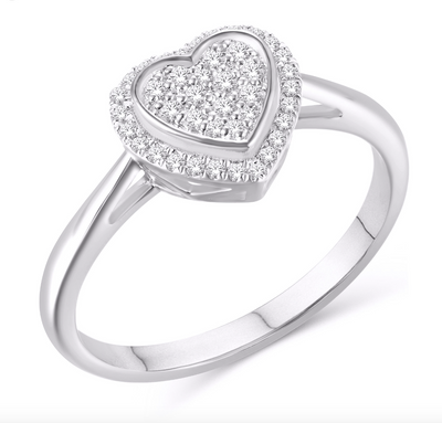 Heart Shape Halo Diamond Cluster Women's Ring (0.20CT) in 10K Gold - Size 7 to 12