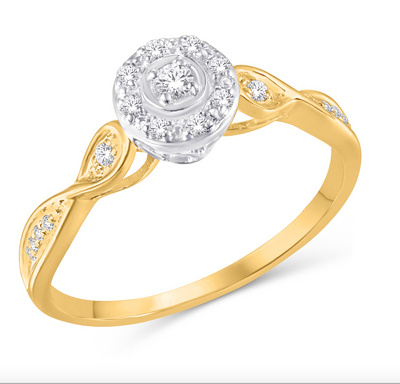 Round Shape Halo Diamond Cluster Women's Ring (0.15CT) in 10K Gold - Size 7 to 12