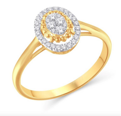 Oval Shape Halo Diamond Cluster Women's Ring (0.15CT) in 10K Gold - Size 7 to 12