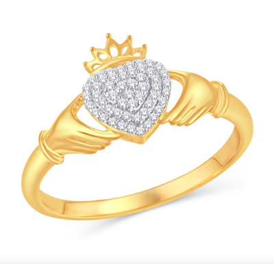 Claddagh Diamond Cluster Women's Ring (0.10CT) in 10K Gold - Size 7 to 12