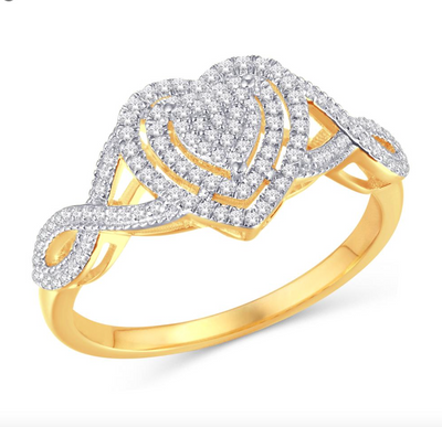 Heart Shape Split Shank Diamond Cluster Women's Ring (0.23CT) in 10K Gold - Size 7 to 12
