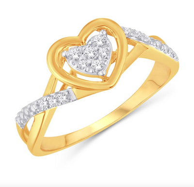 Heart Shape Halo Diamond Cluster Women's Ring (0.12CT) in 10K Gold - Size 7 to 12