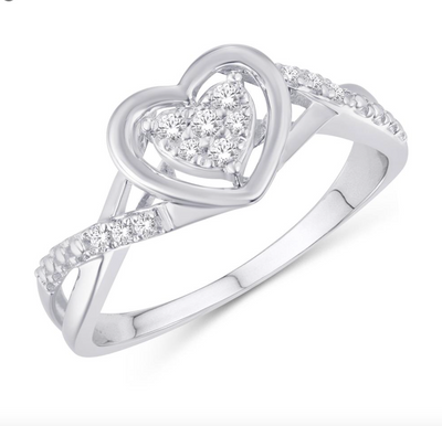 Heart Shape Halo Diamond Cluster Women's Ring (0.12CT) in 10K Gold - Size 7 to 12