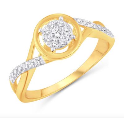 Round Shape Halo Diamond Cluster Women's Ring (0.13CT) in 10K Gold - Size 7 to 12