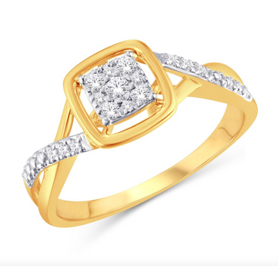 Square Shape Halo Diamond Cluster Women's Ring (0.14CT) in 10K Gold - Size 7 to 12
