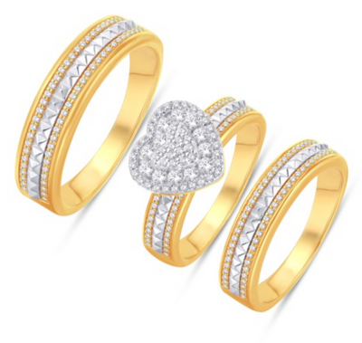 Heart Frame Diamond Cluster Trio Bridal Set (0.71CT) in 10K Gold - Size 7 to 12