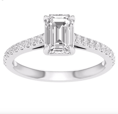 Emerald Cut Pavé Diamond Women's Ring (1.25CT) in 14K Gold - Size 7 to 12 (LAB GROWN DIAMONDS)