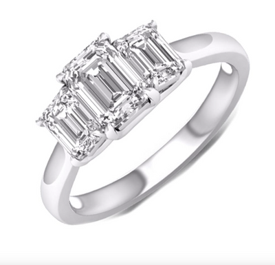 Three Stone Emerald Cut Diamond Women's Ring (1.50CT) in 14K Gold - Size 7 to 12 (LAB GROWN DIAMONDS)
