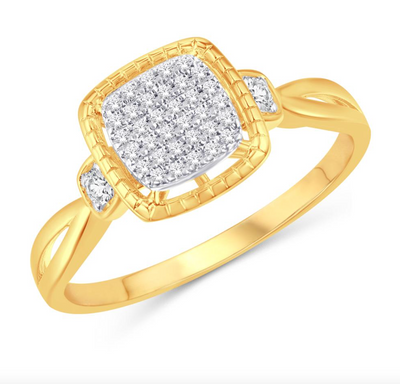 Square Shape Diamond Cluster Women's Ring (0.12CT) in 10K Gold - Size 7 to 12