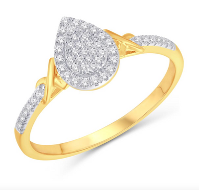 Pear Shape Halo Diamond Cluster Women's Ring (0.11CT) in 10K Gold - Size 7 to 12