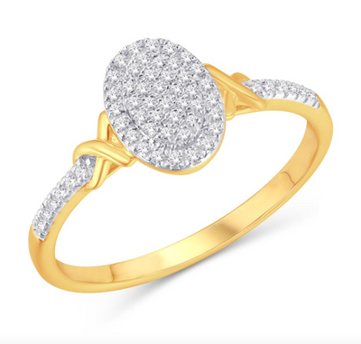 Oval Shape Halo Diamond Cluster Women's Ring (0.13CT) in 10K Gold - Size 7 to 12