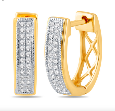 Huggie Hoop Diamond Cluster Earring (0.15CT) in 10K Gold (Yellow or White)