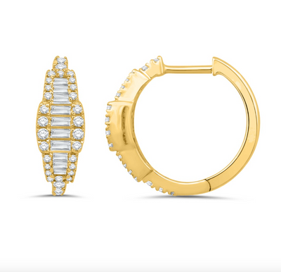 Huggie Hoop Wide Centered Diamond Illusion Earring (0.59CT) in 14K Gold (Yellow or White)
