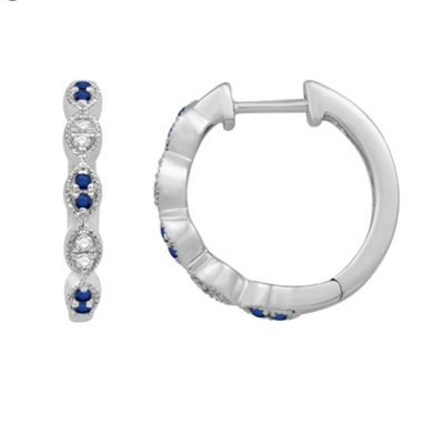 Mini Blue Sapphire Diamond Huggie Hoop Earring (0.16CT) in 14K Gold (Yellow or White)