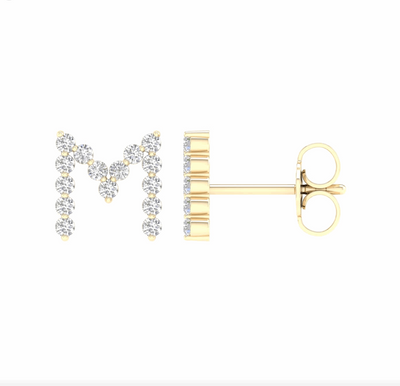 10K Gold Diamond Initial Earring