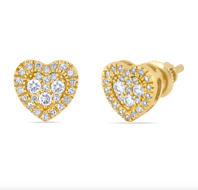 Heart Shape Diamond Cluster Stud Earring (1.21CT) in 10K Gold (Yellow or White)