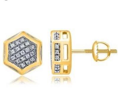 Hexagon Diamond Cluster Stud Earring (0.15CT) in 10K Gold (Yellow or White)