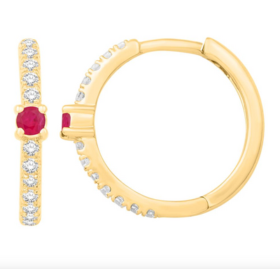 Ruby Petite Huggie Hoop Diamond Halo Earring (0.24CT) in 14K Gold (Yellow or White)